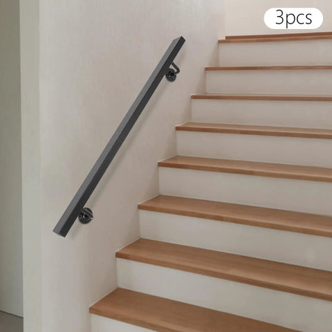 Premium Flush Handrail Set Stainless Steel Wall Mounted Indoor Outdoor Stair Railing With Heavy Duty Mounts, black surface on stairs.