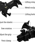 Bat Wings Car Phone Holder With Universal Air Vent Mount And Mechanical Wing Design For Ultra Stable Hands Free Phone Access On The Road, showcasing adjustable features.