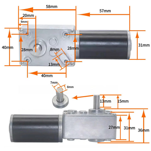 Front view of CHANCS 12V DC motor with worm-gear gearbox and output shaft.