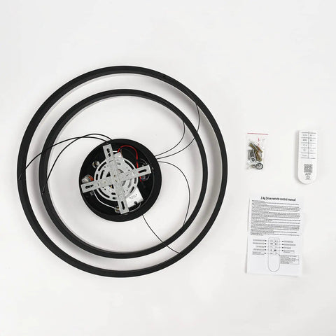 Black Two Ring LED Chandelier For Dining Room With Dimmable Remote, circular design, mounting hardware and remote included.