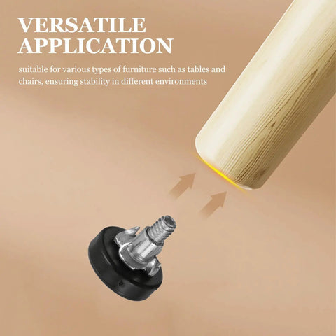 Heavy Duty Furniture Levelers Twenty Piece Set, One Quarter Inch Thread Adjustable Leveling Feet, Metal And Plastic Construction For Table And Chair Legs, Fix Wobble On Uneven Floors At Home Or Office; furniture leg close-up
