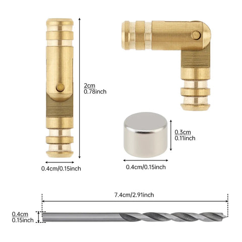 24 Pack Of 4 Millimeter Polished Brass Miniature Barrel Hinges Featuring Hidden Magnetic Closure And Included Depth Stop Drill Bit For Fine Woodwork And Models Straight Up Solid dimensions and components.