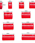 Red 41Pcs Dip Switches Kit With Ten Value Settings In Double Row 2.54mm Pitch PCB Mountable Slide On Off Toggle Switches For DIY Electronics Breadboards, showing sizes from 1 to 10 positions.