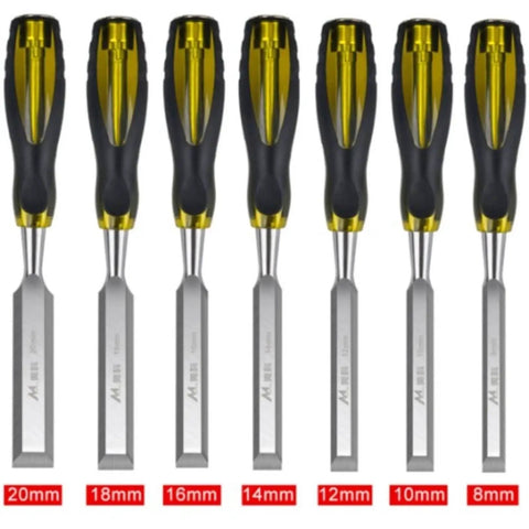 Set of seven Pro Grade Wood Carving Chisel Set With CRV Steel Gouges, varying sizes, for Detailed Carving and Woodworking