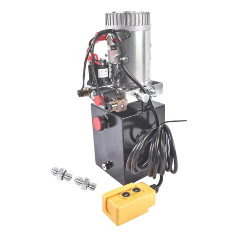 Beefed-Up 4 Quart Hydraulic Power Unit With 12V DC Motor, 1.6-3.0KW, 3200 PSI Output, Double Acting Electric Pump, front view