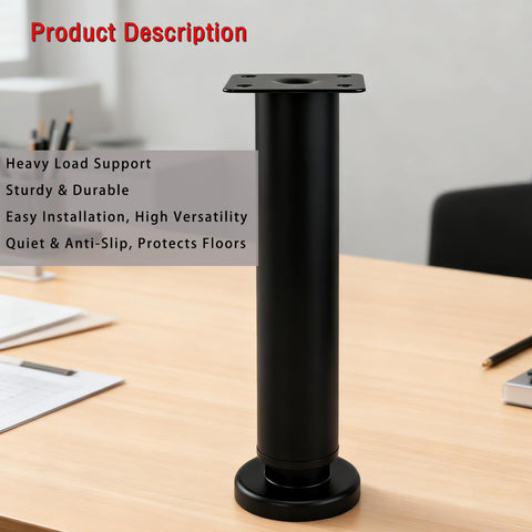 Hella Sturdy 4 Piece Heavy Duty Adjustable Furniture Legs For Wobbly Sofas And Beds 7 To 12 Inch, black metal leg with sturdy base.