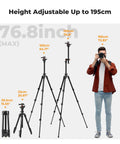 Go To 76 Inch Camera Tripod With Rotatable Center Column And 360 Degree Ball Head Heavy Duty 8kg Load next to person for scale.