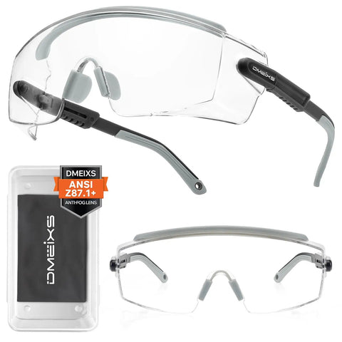 Over Eyeglasses Safety Glasses With No Fog Anti Fog Scratch Resistant Wraparound Lens Adjustable Temples ANSI Z87.1