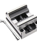 Gotta Have This Tough As Nails 4 5 Axis Self Centering CNC Machining Vise featuring a sturdy aluminum body and attached socket wrench.