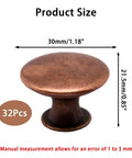 32 Piece Oil Rubbed Bronze Cabinet Knobs Round Dresser Knobs With Mounting Screws; 30mm diameter, 21.5mm height shown.