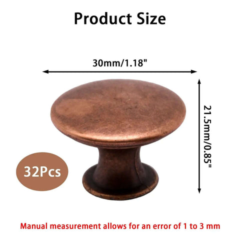 32 Piece Oil Rubbed Bronze Cabinet Knobs Round Dresser Knobs With Mounting Screws; 30mm diameter, 21.5mm height shown.