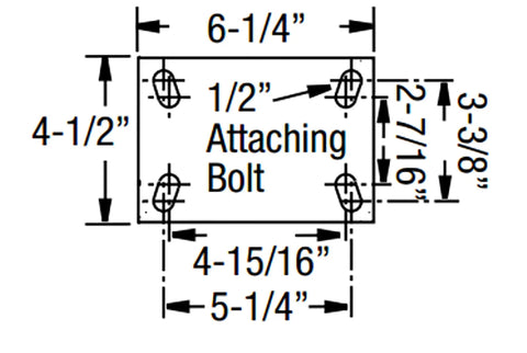 Detailed diagram showing dimensions for attaching a bolt on the No Nonsense Heavy Duty 8 Inch Polyurethane On Cast Iron Core Rigid Plate Caster.