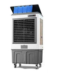 Heavy Duty Portable Evaporative Air Cooler With Three Speed Settings And Built In Water Tank For Garage Or Workshop delivering reliable cooling with water tank and wheels.
