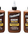 Top Tier Liquid Hide Glue For Fine Woodworking And Furniture Restoration Quick Setting Reversible Adhesive 8 Ounce Bottle displayed in three bottles.