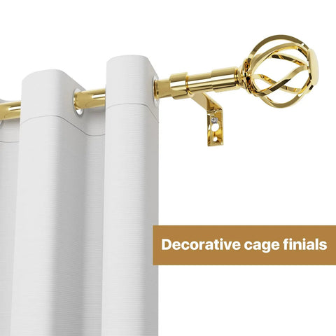 Gold Curtain Rod Set For Windows 32 To 50 Inches With Adjustable Five Eighth Inch Rod, Heavy Duty Brackets, Twisted Cage Finials