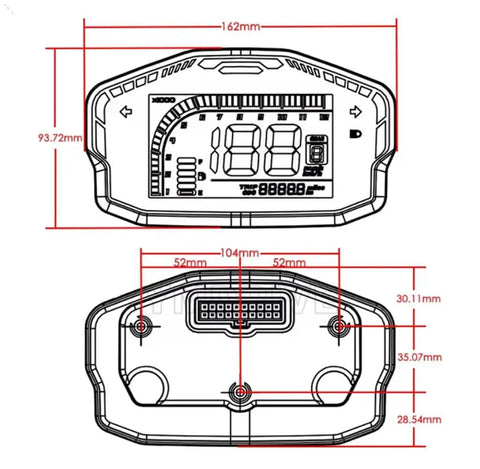 Adjustable Digital Speedometer Display With Seamless One Lin Can Bus Integration For Votol Em Controller And Fardriver Panels, dimensions illustrated.