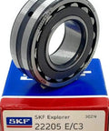Tough As Nails 22205 E C3 Spherical Roller Bearing 25X52X18 Mm on packaging with SKF brand logo and specifications.
