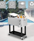 80 Quart Rolling Ice Chest Cooler Cart With Shelf And Bottle Opener Portable Patio Party Bar Beverage Cooler On Wheels, Grey Finish