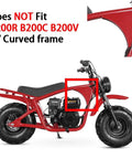 Side view of red mini bike with curved frame, not compatible with Stainless Steel Mini Bike Gas Fuel Tank For Coleman B200 B200RSV