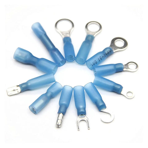 180 Piece Spade Terminals Kit With Insulated Crimp Connectors Heat Shrink Butt Ring Marine Automotive Wire Lugs For Serious DIY Projects And Quick Repairs On The Road, blue insulated ring terminals