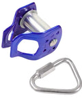 Heavy Duty Trolley For Cable With Quick Setup, Smooth Glide Zip Line Slack Line Gear featuring blue metal pulleys and triangular carabiner