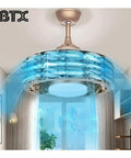 Modern Leafless Ceiling Fan And Led Light Fixture Slick Metallic Body with airflow system in living room setup.