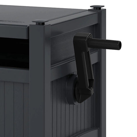 Crank handle of Hose Hideaway Storage Reel Box In Cyberspace Grey For Outdoor Use Durable Resin Tangle Free Container