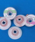 Five spools of Premium Copper Solder Wick Desoldering Braids for PCB Repair and Electronics Soldering, visible sizes include 1.5mm.