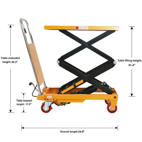 Heavy Duty Manual Scissor Lift Cart With Solid Hydraulic Base For Smooth Job Site Hustle And Garage Transport Easy Foot Pedal Operation Handles Three Hundred Thirty Pounds Like A Champ