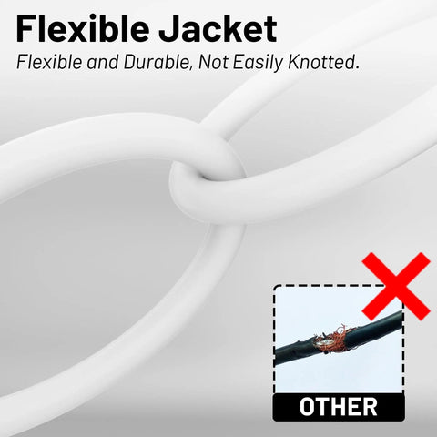 Flexible Jacket white 6 Ft 14 Gauge Low Profile Flat Plug Extension Cord White With NEMA 5-15P To NEMA 5-15R Heavy Duty 15 Amp 125 Volt 1875 Watt Cable For Home Office And Workshop