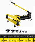 Heavy Duty Manual Hydraulic Pipe Bender With Six Tough Ductile Iron Molds For Rock Solid Tubing Fabrication And No Sweat Professional Construction Work on wheels.