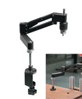 Beefy Tapping Cantilever Bracket For CNC Aluminum Alloy Machines With 130mm Stroke And 0 To 44mm Clamp Range, shown mounted on wood surface.