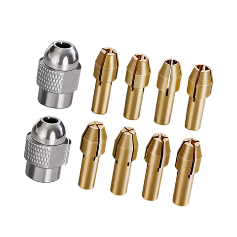 Replacement Collets And Nut Set For Rotary Tools with 8 copper slotted and 2 silver collets