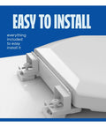 Top Tier White Plastic Elongated Toilet Seat Featuring Quick Release Hinges And Gentle Slow Close Design For No Fuss Setup On Standard Oval Bowls showing adjustable quick release hinge for easy installation.