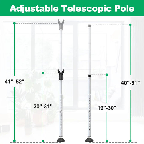 Adjustable Security Door Stop Bar With Interchangeable Caps And Rubber Tips, displaying telescopic height range, 2 pack, white