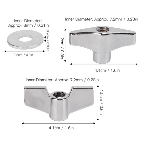 Stainless Steel Wing Nuts And T Nuts Set For Drum Hardware Fixing Cymbals And Stands with Measurements