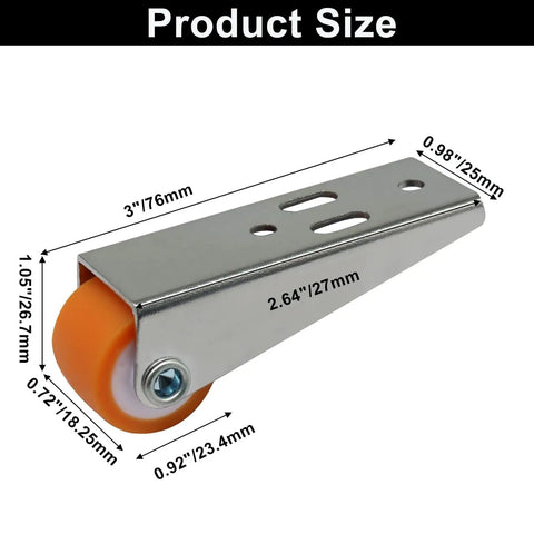 Orange Low Profile 0.9 Inch Caster Wheels Set 8 Pcs Fixed Rigid Castors For Furniture Drawers And Bookcases 44 Lbs Each TPR Wheels Protect Floors Heavy Duty Bracket With Dual Screw Hole Design