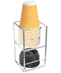 Two Tier Upright Cup And Condiment Organizer With Two Compartment Clear Acrylic Cup Dispenser, Straw Holder And Lid Storage