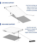 Wind Inflating Beach Shade With Silent Non Flapping Design Auto Directing Canopy with support options for varying wind.
