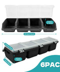 6 Pack Screw Organizer Bins With Lids Stackable Plastic Hardware Organizer Boxes open and closed view