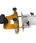 Heavy Duty Mortising Jig Rig With Rust Resistant Stainless Steel Guiding Rails For Woodworking Slotting, detailed view of cutting tool.