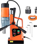 Heavy Duty 1450W Magnetic Drill Press With 2 Inch Boring Capacity And 12500/12800N Magnetic Pull, 800 RPM, showing detachable parts and control panel.