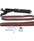 Solid Quality Belt Sander Adapter For Angle Grinders, with 100 mm abrasive straps and mounting tools for quick assembly.