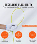Person holding 100 Foot Fiberglass Fish Tape 1/6 Inch Flexible Wire Puller for easy bending in tight areas.