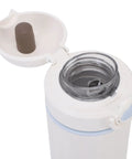 Rechargeable Electric Kettle And 316 Stainless Steel Travel Mug With 500ml Quick Boil and Temp Settings lid open showing interior.