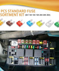 Heavy Duty Car Fuse Assortment Kit With 5A Through 30A Auto Blade Fuses For Rv And Truck Electrical Boxes, includes various colored fuses.