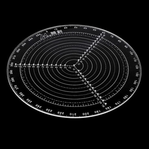 DDWT 300mm round center finder compass in clear acrylic with concentric circles and degree scales