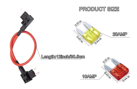 Fuel Pump Bypass Cable For Dodge Ram 1500 2500 3500 Jeep Chrysler VW 2007-2016 with 14AWG wire and 20 Amp fuse, product size details