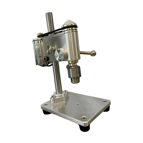 Mini Bench Drill Press With Vibration Free Station And Metal Construction showing compact design and adjustable chuck for precision work.