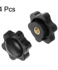 Star Knobs M4 Female Thread 25mm Head Plastic Non-Through Hole Brass Insert Screw-In Clamping Hand Knobs 4 Pack 12mm Thick Black